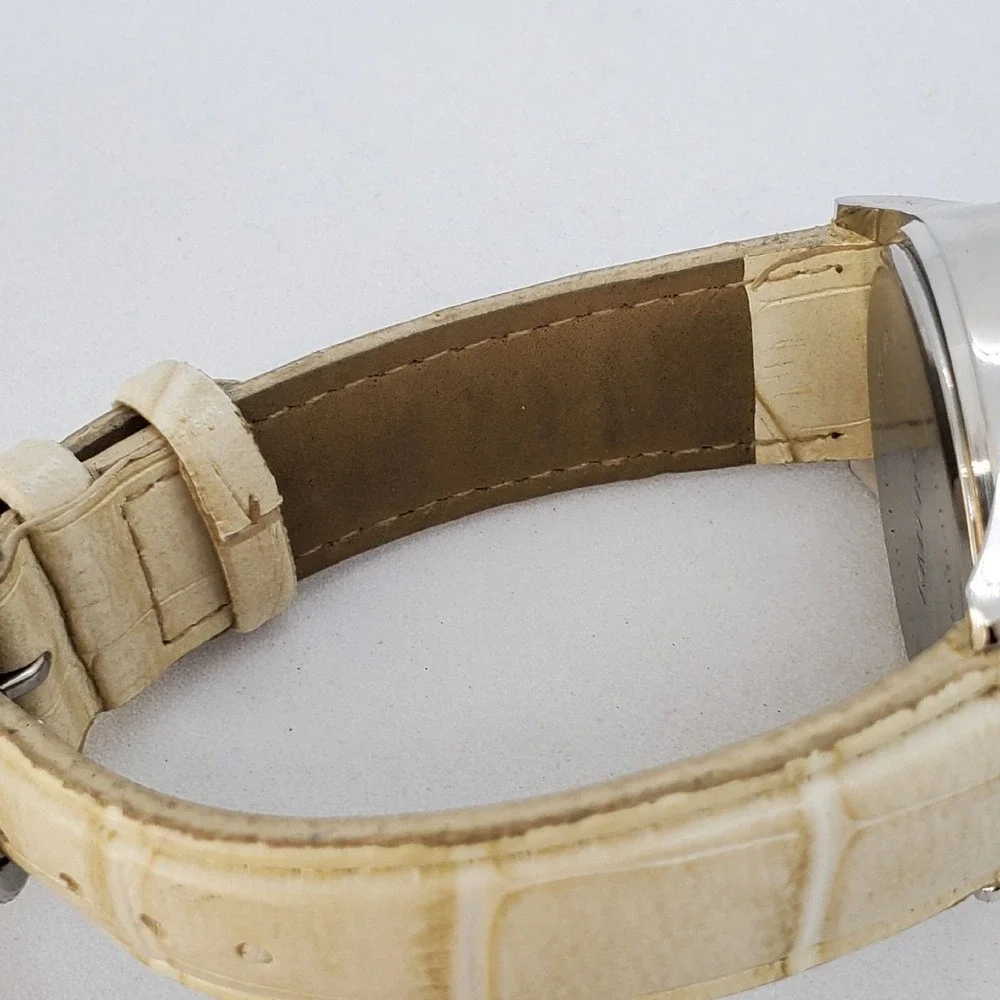 Attention Women's Watch 38MM Crystals Bezel‎ Beige Leather Bands New Battery